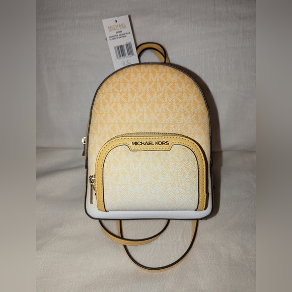 Michael Kors Jaycee Extra-Small Ombré Logo Convertible Backpack Yellow NWT - Picture 1 of 10